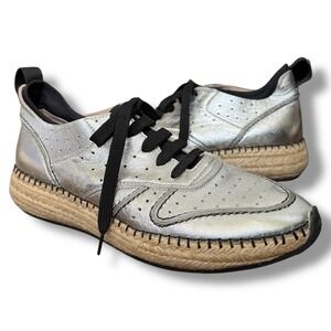 Tod's Silver Metallic Leather Espadrille Sneakers Size‎ 39 Made in Italy